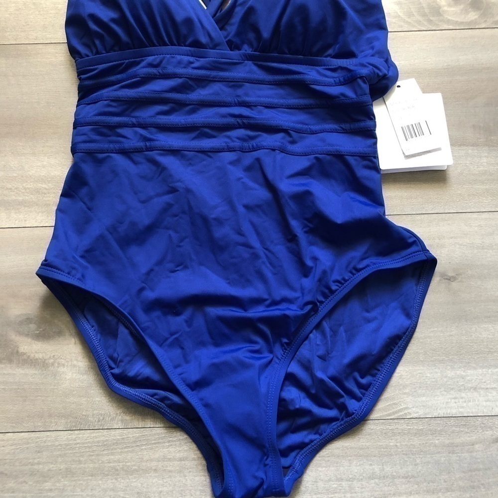 La Blanca Sapphire Blue Criss Cross One Piece Swimsuit 10 - Picture 7 of 16